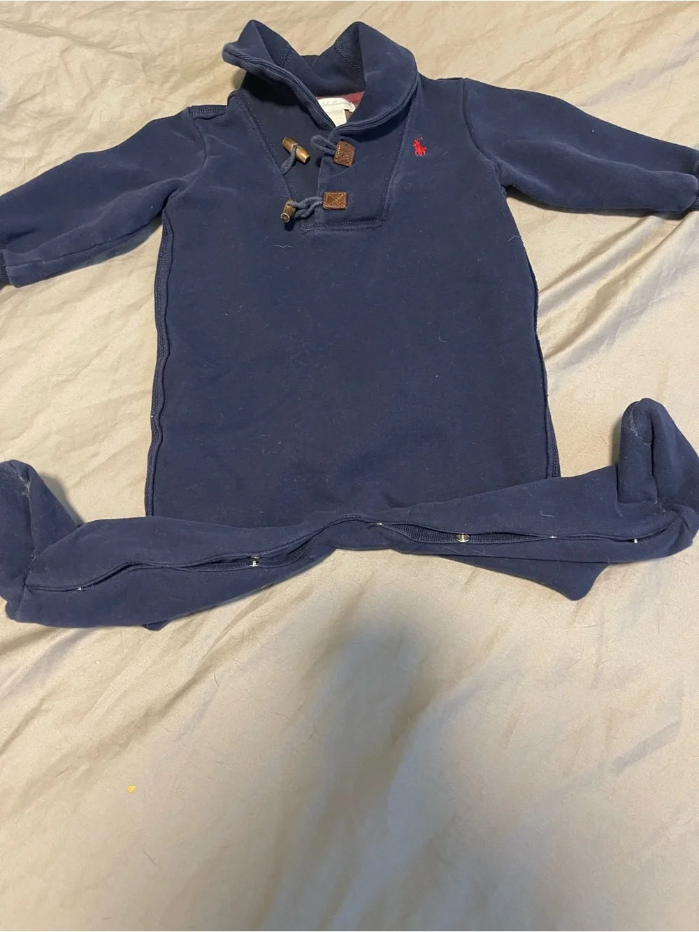 Ralph Lauren Navy Footed Collared One-Piece with Toggle Detail